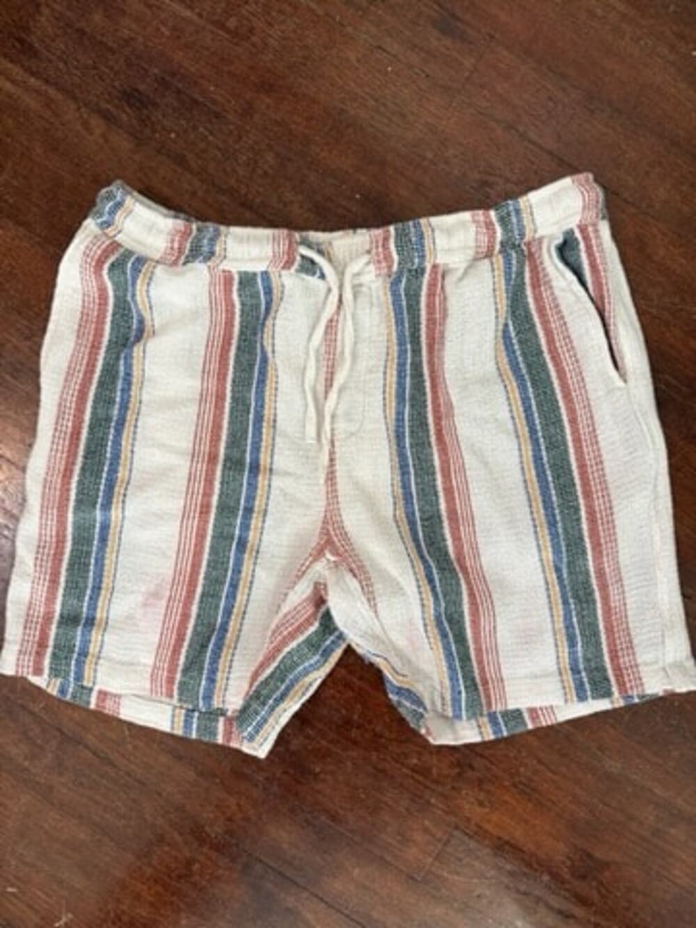 RETROFIT Striped Drawstring Shorts Mens L Multi-Color Waffle Knit Hippy PJ